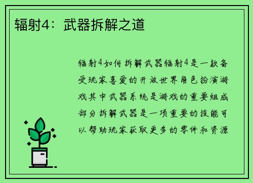 辐射4：武器拆解之道