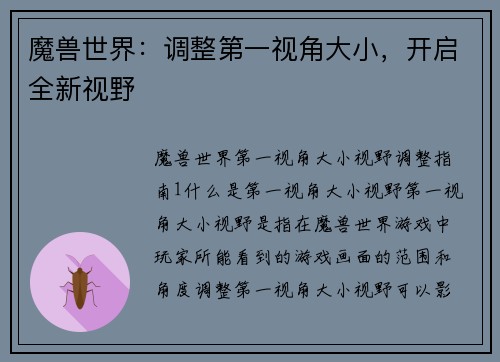 魔兽世界：调整第一视角大小，开启全新视野